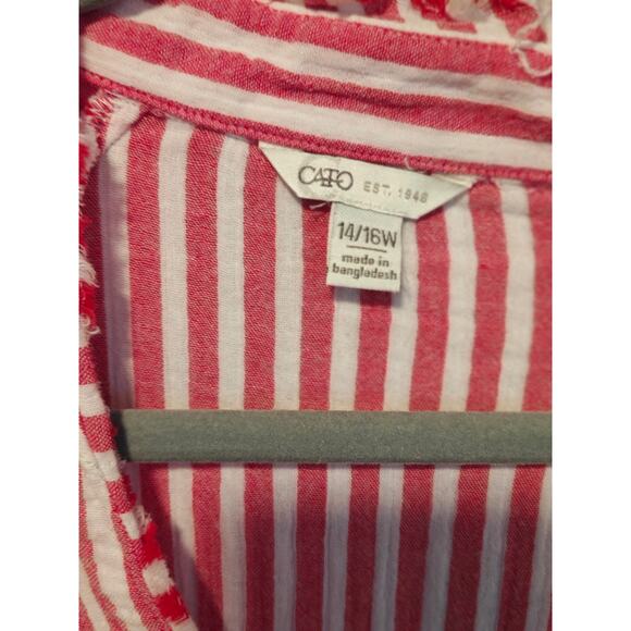Cato Red White Stripe 14/16W VNeck Beach Flowy Nautical Raw Edge Snap front - Picture 3 of 6